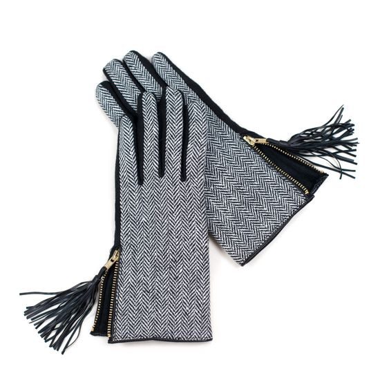 Černobílé rukavice se zipem