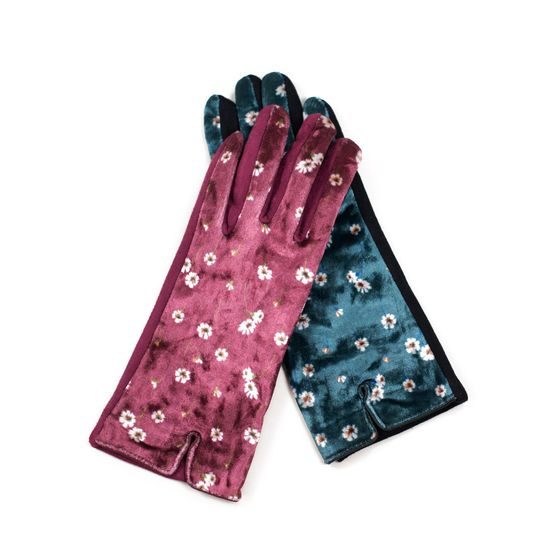 Rukavice s květinami modré