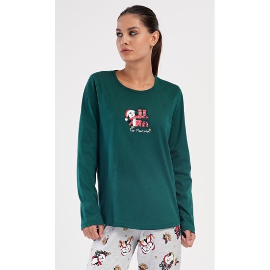 Dámské pyžamo dlouhé Tučňák s dárkem - tmavě zelená