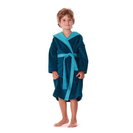 Dětský dlouhý župan s kapucí TAMPA duo petrolejová