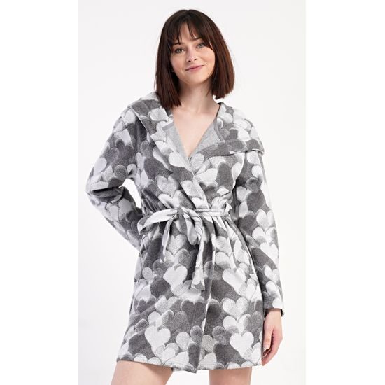 Dámský župan krátký s kapucí Srdce - šedá