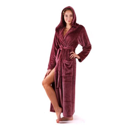 Dámský dlouhý hřejivý župan s kapucí SIENA mauve wine