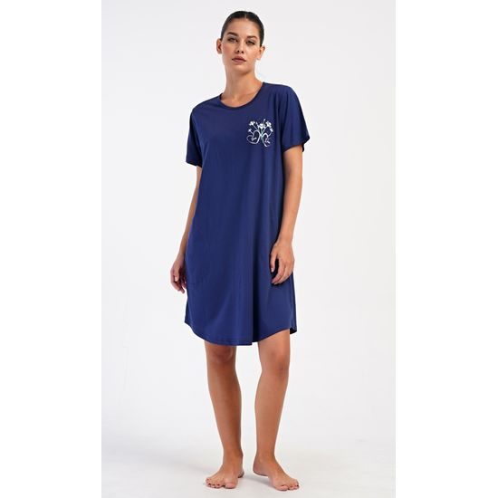 Dámské domácí šaty s krátkým rukávem Janette - tmavě modrá