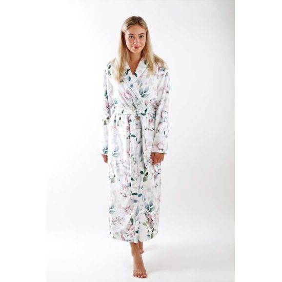 Dámský dlouhý župan s šálovým límcem Calypte Květiny a kolibříci
