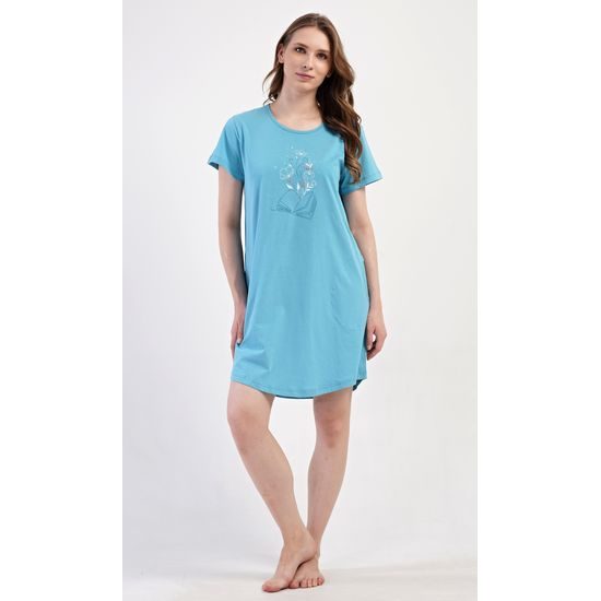 Dámské domácí šaty s krátkým rukávem Book - petrolejová