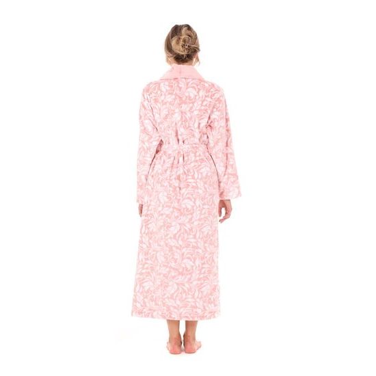 Dámský dlouhý župan se šálovým límcem FLORA světle růžová/bílá