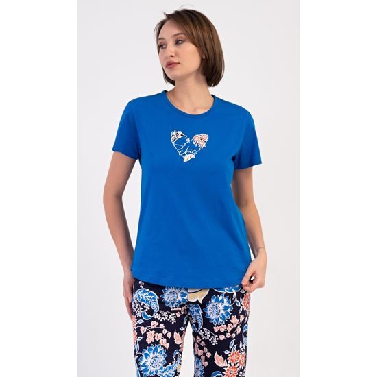 Dámské pyžamo kapri Květy - modrá