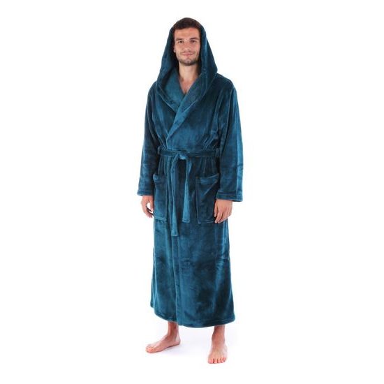 Unisex dlouhý hřejivý župan s kapucí SIENA petrolejová