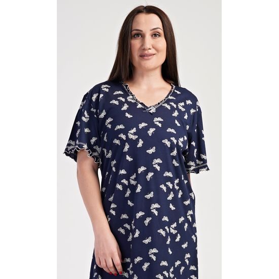Dámská noční košile s krátkým rukávem Motýli - tmavě modrá