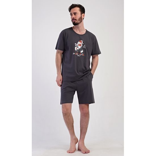 Pánské pyžamo šortky Ranní káva - tmavě šedá