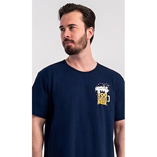 Pánská noční košile s krátkým rukávem Pivo - tmavě modrá