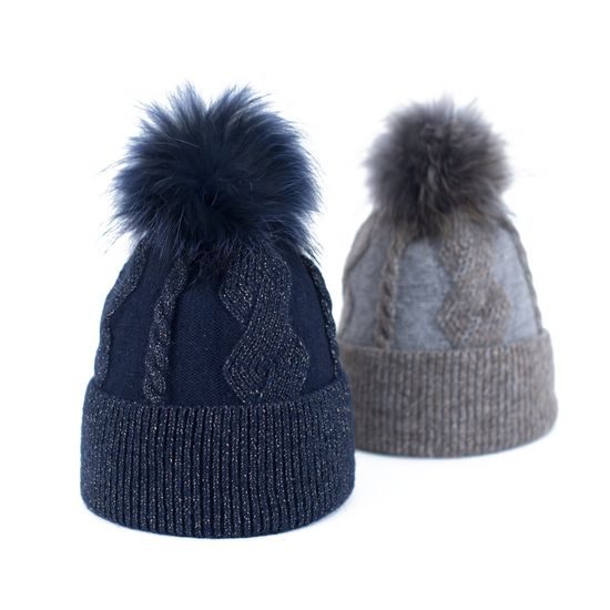 Čepice s fluffy bambulí modrá