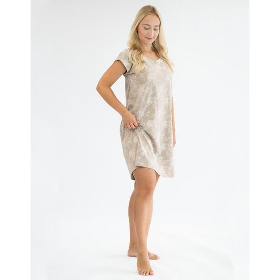 Dámská košilka noční dámská krátký rukáv, šité, s potiskem Pyžama 2024 19152P - koňak bílá