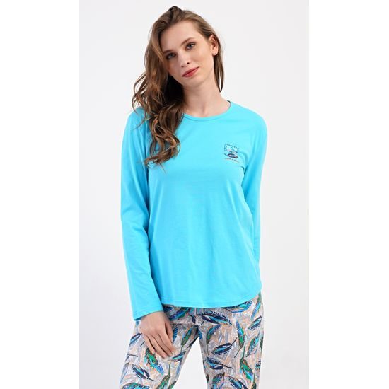 Dámské pyžamo dlouhé Listy - tyrkysová