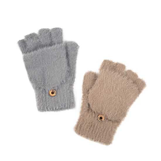 Krátké teplé palčáky tmavobéžové