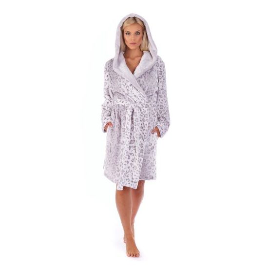 Dámský 3/4 župan s kapucí IRBIS leopardí vzor šedá