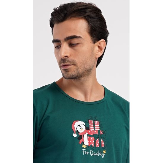 Pánské pyžamo dlouhé Tučňák s dárkem - tmavě zelená