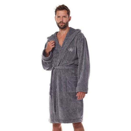 Pánský župan Master šedý s výšivkou znaku