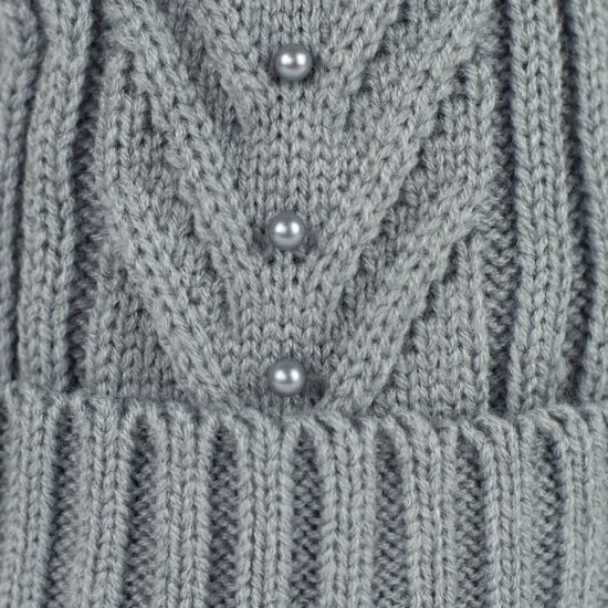 Dámská módní čepice s bambulí a perličkami šedá