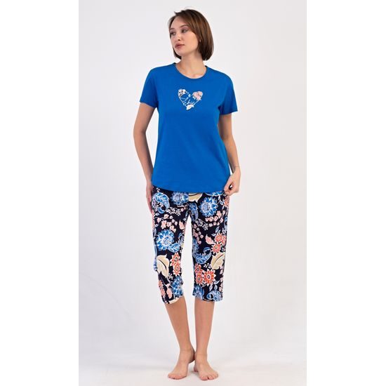 Dámské pyžamo kapri Květy - modrá