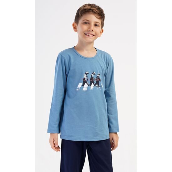 Dětské pyžamo dlouhé Tobias - modrošedá