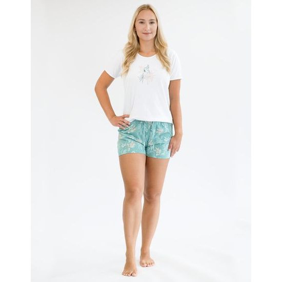 Dámské pyžamo krátké dámské, šité, s potiskem Pyžama 2024 19148P - bílá měsíc