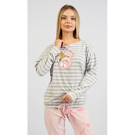 Dámské pyžamo dlouhé Méďa s hvězdou - světle šedá