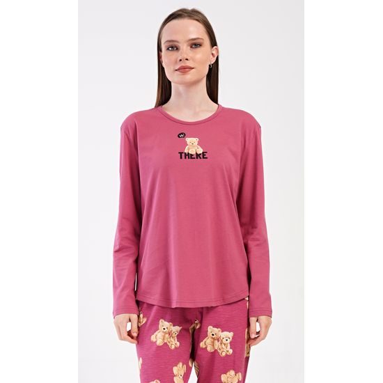 Dámské pyžamo dlouhé Pink bear - tmavě růžová