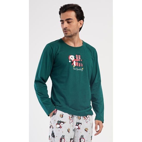 Pánské pyžamo dlouhé Tučňák s dárkem - tmavě zelená
