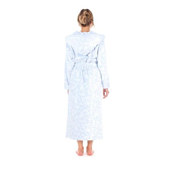 Dámský dlouhý župan s kapucí FLORA světle modrá/bílá
