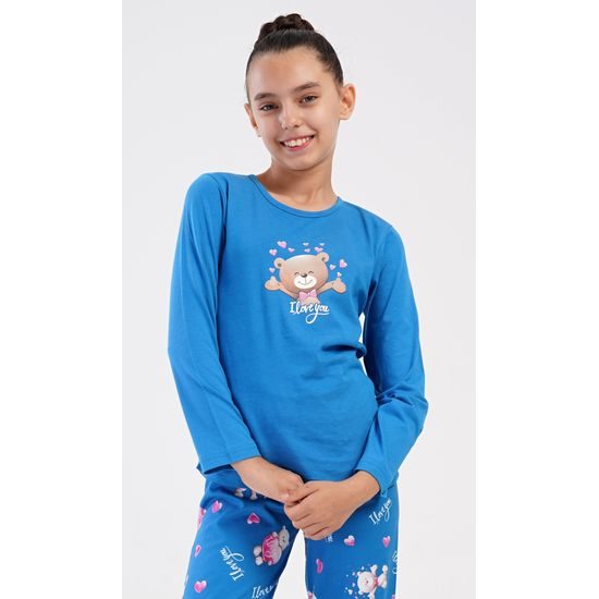 Dětské pyžamo dlouhé Méďa I love you - modrá