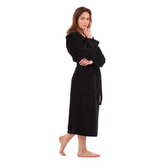 Dámský dlouhý savý župan s kapucí TAMPA černá