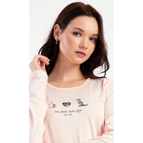 Dámské pyžamo dlouhé Kočka - světle lososová