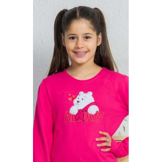 Dětské pyžamo dlouhé Méďa - tmavě růžová