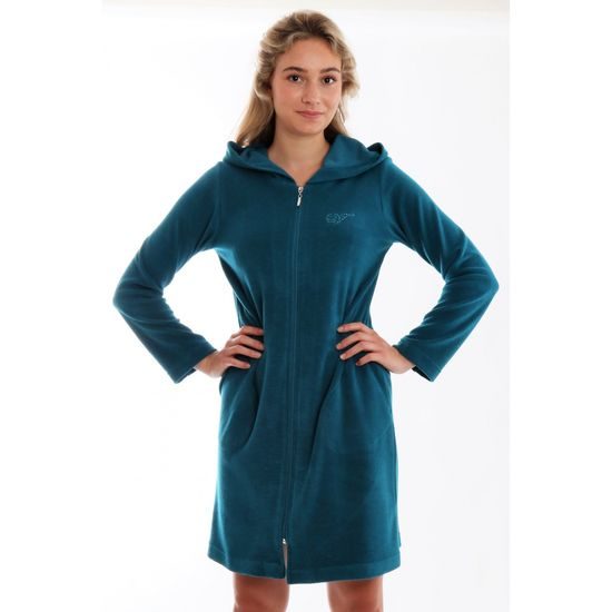 Dámský 3/4 župan s kapucí a dlouhým rukávem BARI Deep lagoon