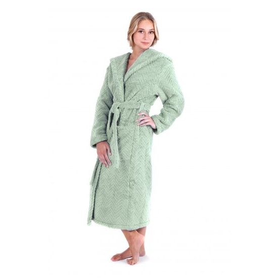 Unisex dlouhý župan s kapucí ATHENA světle zelená