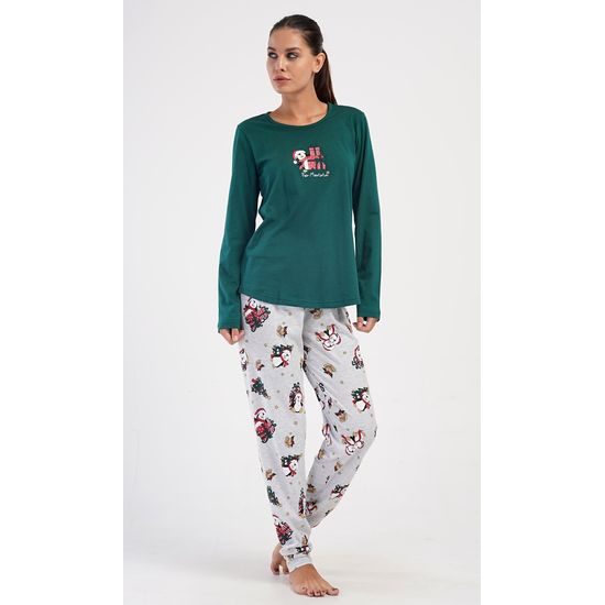 Dámské pyžamo dlouhé Tučňák s dárkem - tmavě zelená
