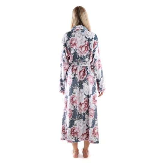 Dámský dlouhý župan s šálovým límcem Aisha Tmavé pivoňky