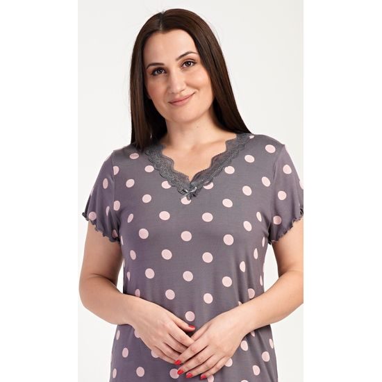 Dámská noční košile s krátkým rukávem Puntík - tmavě šedá