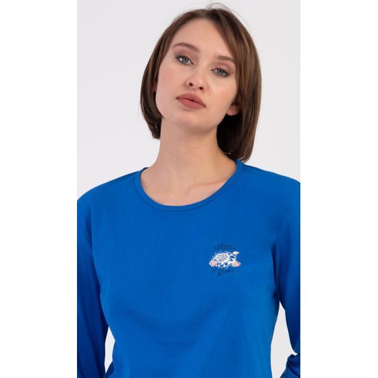 Dámské pyžamo dlouhé Květy - modrá