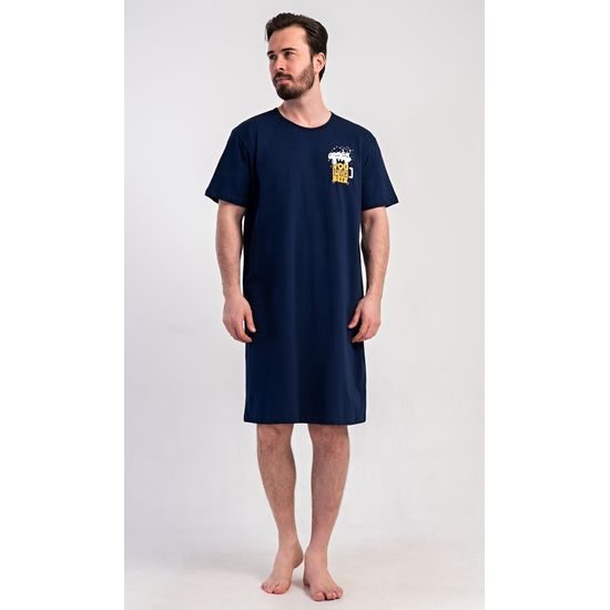 Pánská noční košile s krátkým rukávem Pivo - tmavě modrá