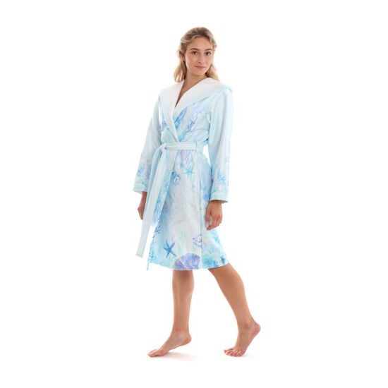 Dámský krátký župan s kapucí Anju se vzorem Moře