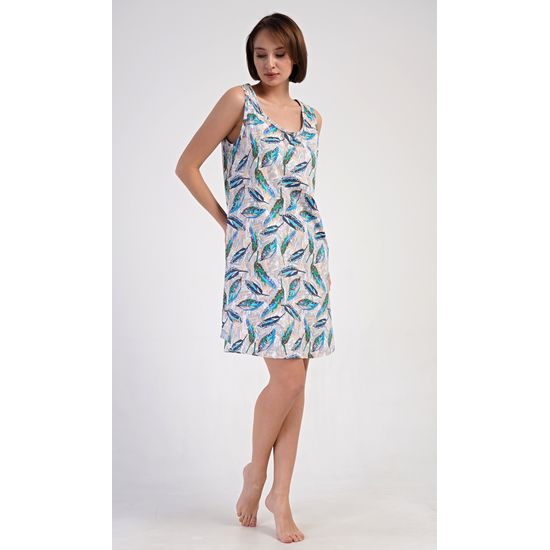Dámská noční košile na ramínka Listy - tyrkysová
