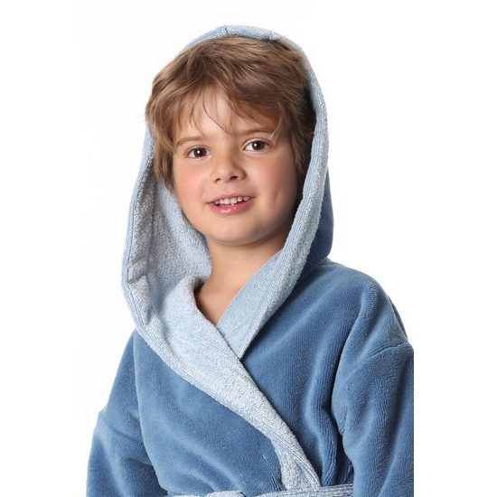 Dětský dlouhý župan s kapucí TAMPA duo modrá