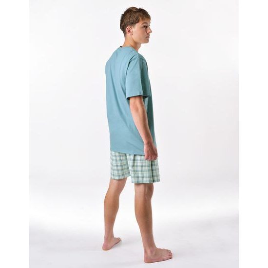 Pánské pyžamo krátké, šité, s potiskem 79188 - měsíc aqua