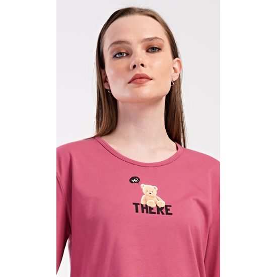 Dámské pyžamo dlouhé Pink bear - tmavě růžová