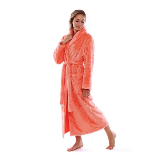 Dámský dlouhý hřejivý župan se šálovým límcem LILLY EXTRA lososová