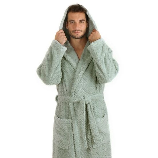 Pánský dlouhý župan s kapucí ATHENA olivová