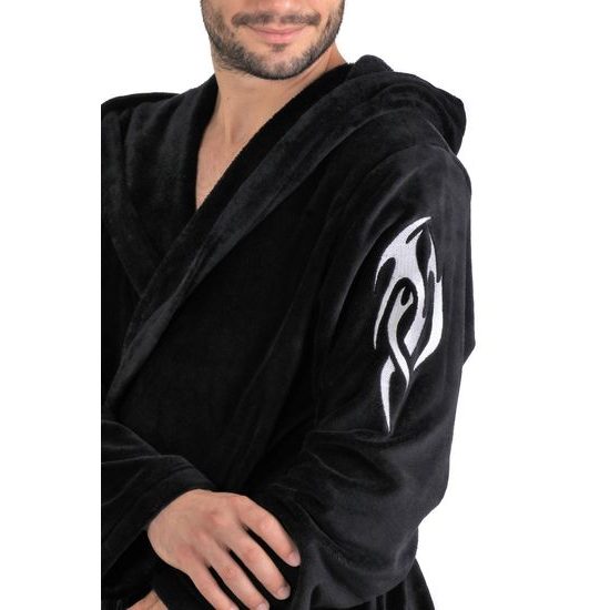 Pánský dlouhý hřejivý župan s kapucí TRIBAL černá