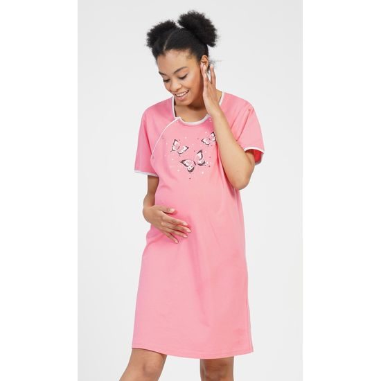 Dámská noční košile mateřská Motýlci - lososová